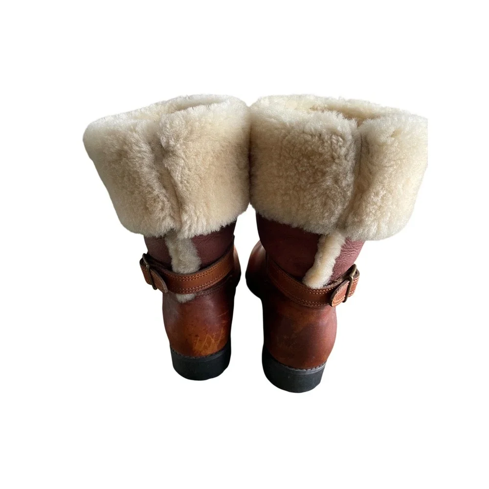 Timberland Vtg 90's Shearling Lined Leather Boots Cognac Made in USA Womens 6.5M